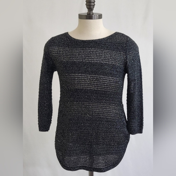 New york & Company Womens Black Silver Long Sleeve Pullover Sweater Size Small - Picture 1 of 9